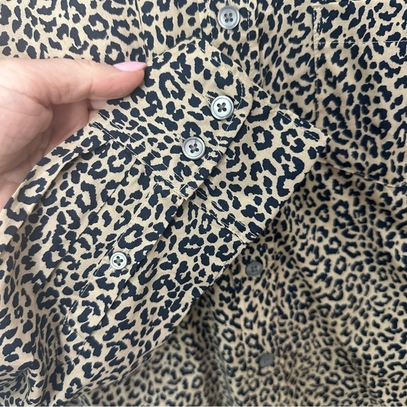 Jcrew Leopard Print Button Up Shirt Tan Black Cotton Long Sleeve Animal Mobwife - Picture 3 of 7